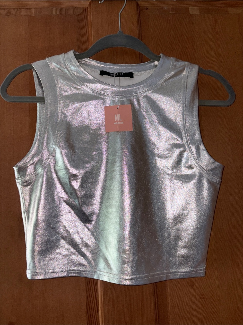 Solemio Iridescent Silver Crop Tank Top